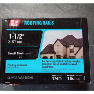 Grip Rite 1-1/2″ Electro galvanized Roofing Nails 1 LB Box 174 Nails